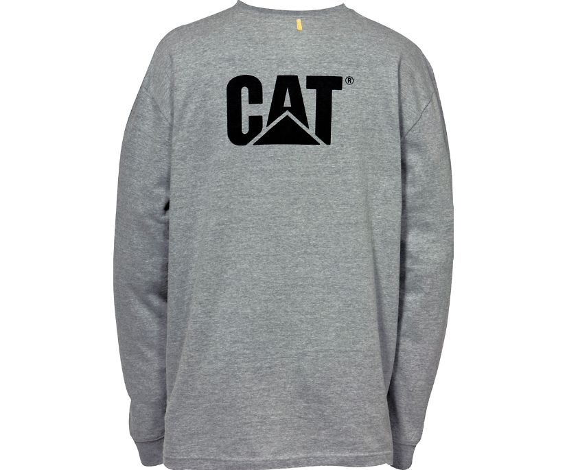 Cat Trademark Pocket Long Sleeve Erkek Tişört Koyu Gri | 482-XZFJEM