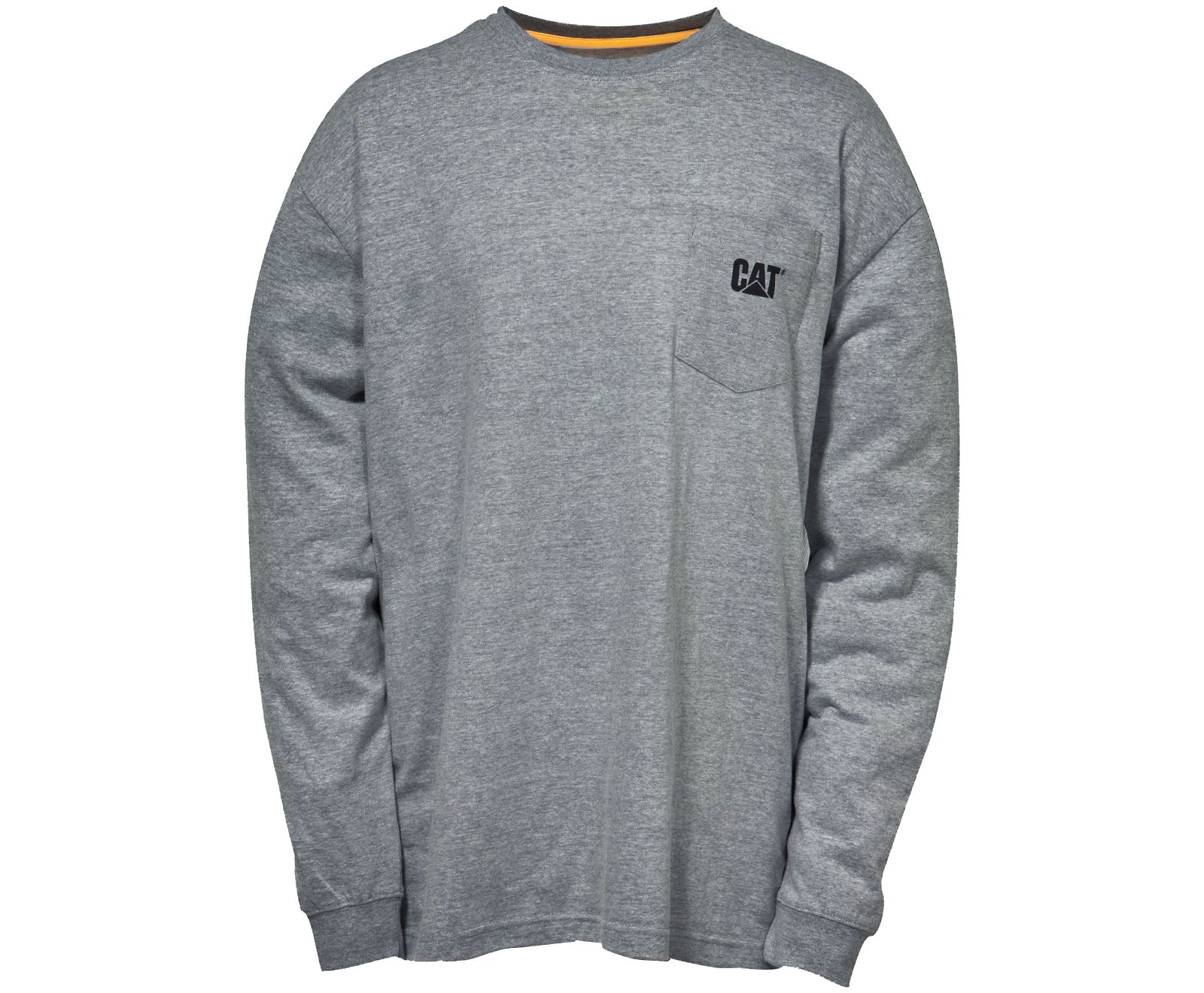 Cat Trademark Pocket Long Sleeve Erkek Tişört Koyu Gri | 482-XZFJEM